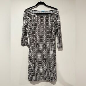 J McLaughlin 3/4 Sleeve Black Cream Patterned Catalina Cloth Dress Size M